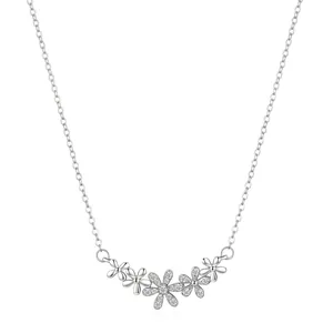 925 Sterling Silver Daisy Flower Pendant Necklace For Women Minimalist Rhinestone Inlaid Clavicle Chain Sweet Jewelry Gift