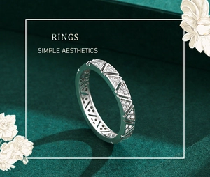 Detailed view of S925 sterling silver ring with pavé triangles and zircon stones