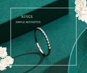 Close-up of minimalist s925 silver eternity ring with pavé-set round white zircons