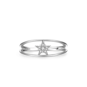 Bague double couche en argent sterling S925 avec pendentif étoile pavé de zircons