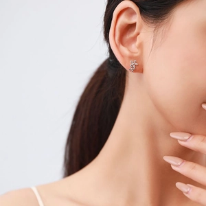 Sparkling S925 sterling silver daisy stud earrings with micro-inlaid zircon on model