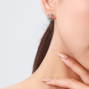 Elegant S925 sterling silver tree of life stud earrings with dainty leaf design for women