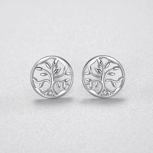 S925 sterling silver Tree of Life stud earrings with micro-inlaid zircon detail
