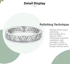Detailed view of s925 silver ring with hollow geometric triangles and micro-pave stones