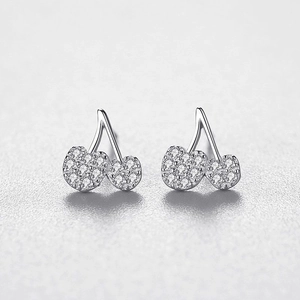 S925 sterling silver cherry stud earrings with pavé set sparkling crystal zirconia stones