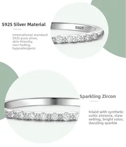 Close-up of S925 sterling silver ring showing prong-set cubic zirconia and hallmark