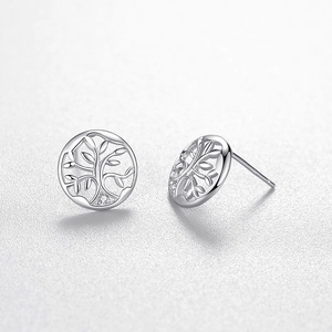 S925 sterling silver tree of life stud earrings with sparkling cubic zirconia accents