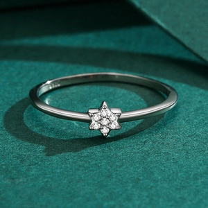 S925 sterling silver minimalist ring featuring a micro-pave zircon hexagonal star charm