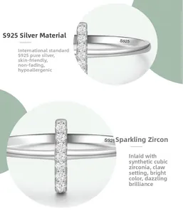 Macro shot of S925 sterling silver ring featuring cubic zirconia in a claw setting