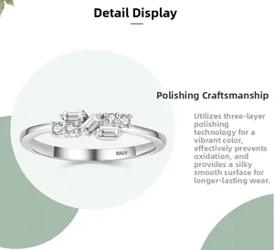 Macro detail of S925 sterling silver ring showing cluster zircons and polishing finish