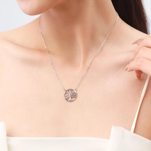 S925 Sterling Silber Lebensbaum Halskette mit einem Mikro-Pave Blatt Anhänger für Damen
