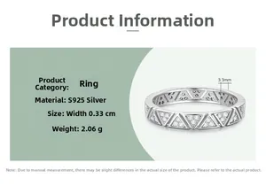 Detail view of S925 silver ring featuring geometric triangles with micro-pave zircon stones