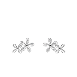 S925 sterling silver daisy stud earrings with micro-set cubic zirconia on white background