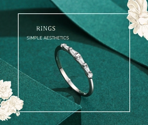 Macro shot of S925 silver ring featuring geometric zircon stones and simple aesthetics