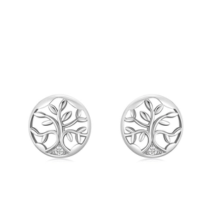 S925 sterling silver Tree of Life stud earrings with sparkling round cubic zirconia