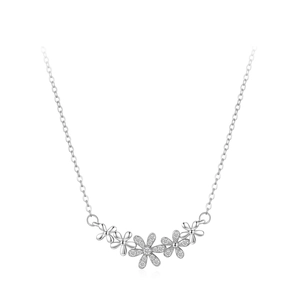 Elegant S925 sterling silver necklace featuring five daisy pendants with sparkling zircons