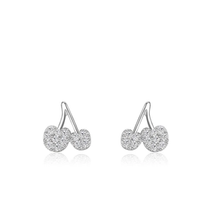 S925 sterling silver cherry stud earrings with cubic zirconia stones in a sweet design