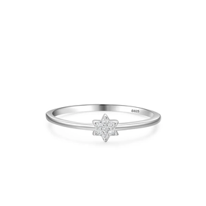 S925 sterling silver thin ring featuring a micro-pave cubic zirconia hexagram star design