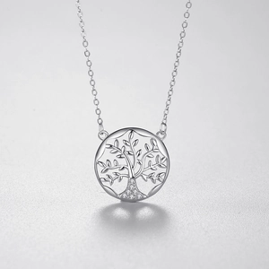 Elegante s925 Sterling Silber Lebensbaum Halskette mit fein gesetzten Zirkonia Kristallen