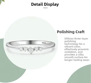 Close-up of S925 sterling silver stamp and micro-inlaid zircons on the polished ring band