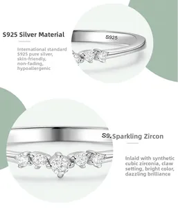 Macro shot of S925 sterling silver ring with cubic zirconia in professional claw setting