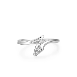 Elegant S925 sterling silver snake-shaped wrap ring with sparkling cubic zirconia pavé