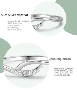 Close-up of S925 sterling silver ring showing prong-set cubic zirconia and hallmark