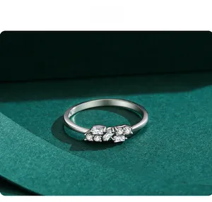 Macro view of S925 sterling silver ring with cluster zircon in round and marquise cuts