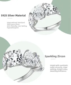 Detalle de anillo de plata de ley S925 con circonitas, engaste de garras y contraste