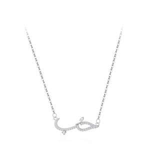 S925 sterling silver necklace with Arabic Love calligraphy pendant and cubic zirconia stones