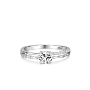 Bague de Fiançailles en Argent Sterling 925 Zirconia pour Femme Luxe Léger Quatre Griffes Rond Diamant Simulé Bague Bijoux de Mariage
