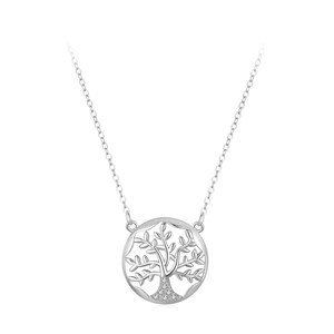 S925 Sterling Silber Lebensbaum Halskette mit funkelndem Kristallanhänger auf weißem Grund