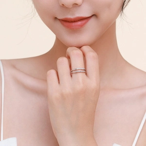 S925 sterling silver double-layer bamboo style ring with sparkling micro-pave zircons