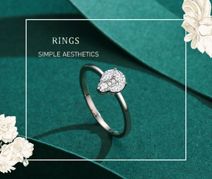 Detailed view of teardrop ring with pavé micro-inlay crystals on a vintage background