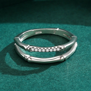 S925 sterling silver double-layer bamboo joint ring with micro-set diamonds for women