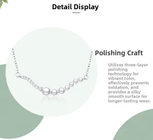Detailed macro of S925 silver necklace with pearls and high-polish finish