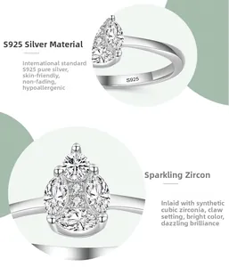 Detailed macro view of S925 sterling silver ring with teardrop zirconia in claw setting