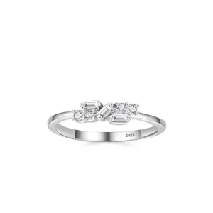 925 Sterling Silver Minimalist Geometric Ring For Women Fashion Zirconia Inlaid Stackable Finger Ring Elegant Jewelry Gift