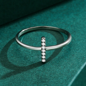 Minimalist S925 sterling silver ring with six brilliant white zircon stones in a row