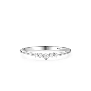 925 Sterling Silver Geometric V-Shape Zirconia Ring Minimalist Silver Wedding Band Jewelry Gift For Women Valentine Day