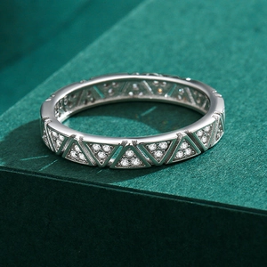 S925 sterling silver geometric hollow ring with micro-pave zircons and triangle patterns