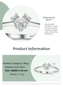 Detailed view of S925 sterling silver heart ring with weight and dimension specifications