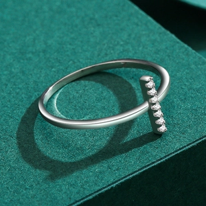 Minimalist S925 sterling silver ring featuring a vertical bar set with seven crystals