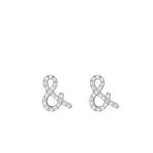 Boucles d'Oreilles Clous Symbole Esperluette en Argent Sterling 925 Bijoux Minimalistes Incrustés de Zirconia pour Femmes