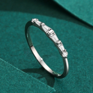 S925 sterling silver geometric ring with micro-pave crystals in a tiered layout