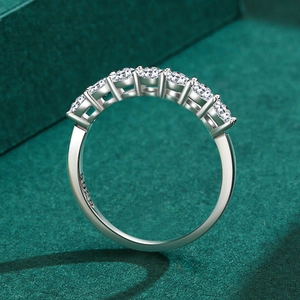 Classic S925 sterling silver half eternity ring with seven round-cut sparkling stones