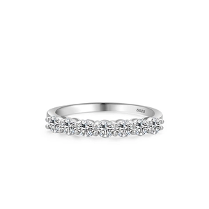 Classic S925 sterling silver band ring featuring seven sparkling round cut cubic zirconia