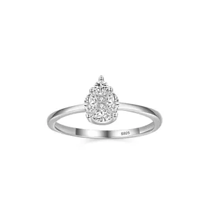 925 Sterling Silver Pear Shape Zirconia Ring For Women Elegant Water Drop Cluster Inlaid Finger Ring Plated White Gold Jewelry