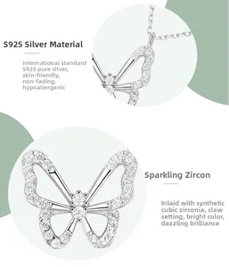 Makro-Detail von S925 Sterlingsilber Schmetterlingsanhänger mit Zirkonia-Krallenfassung