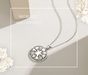 Macro shot of S925 sterling silver star pendant with cubic zirconia on O-chain
